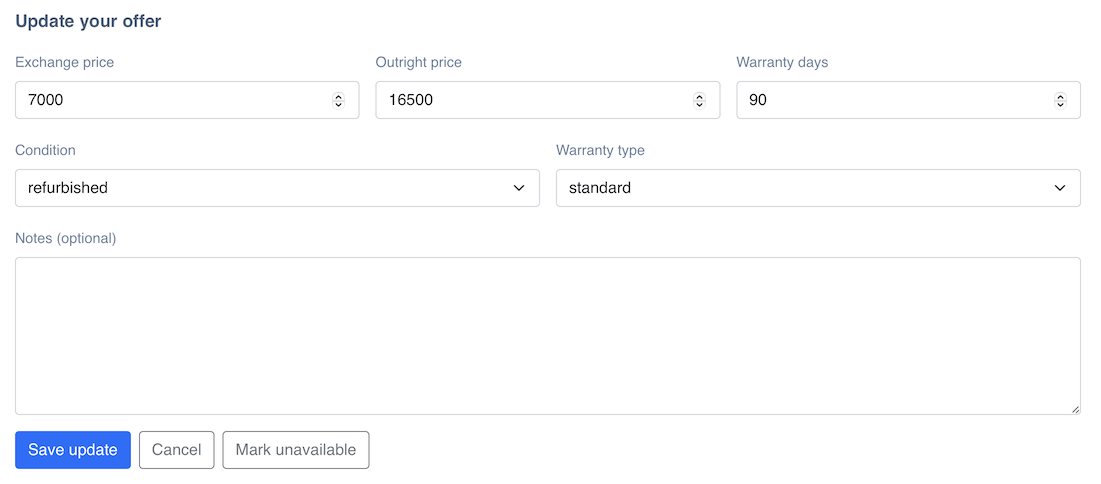 Sourcing portal quote form with five fields for minimum vendor input.